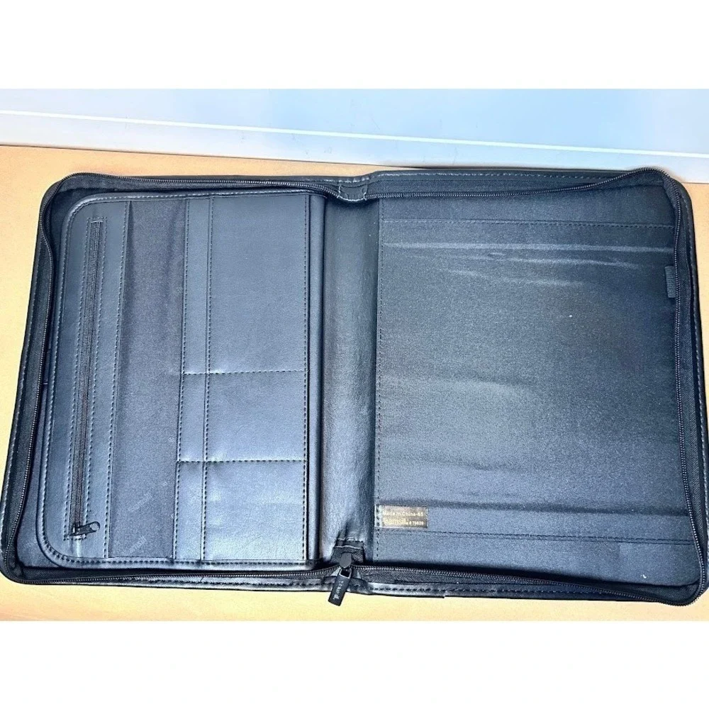 Samsill Professional‎ Zippered Portfolio Padfolio Organizer Black Faux Leather